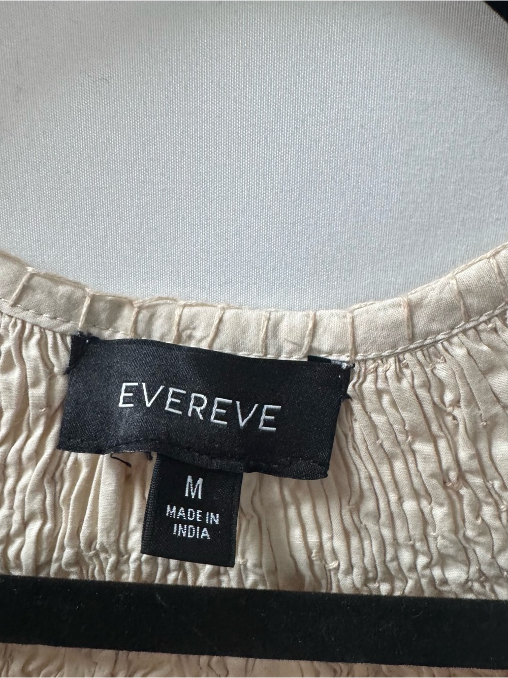 Evereve Smocked Peasant Blouse Cream Poplin Tassel Balloon Sleeve M - Picture 5 of 10